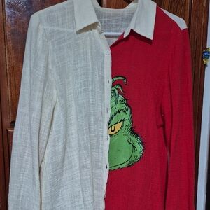 Women's Red and Cream Button Down Shirt